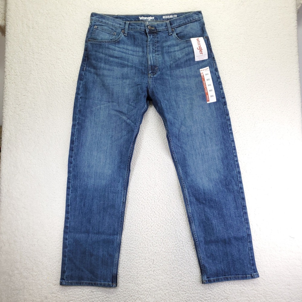 Wrangler Men Regular Fit Straight Leg Jeans Blue Medium Wash 38x32 10MGW25SB NWT